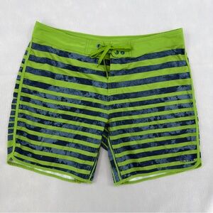 The North Face Green & Blue Striped Whitecap Board Shorts Sz 38